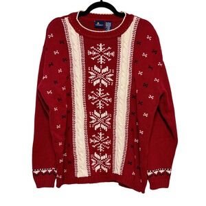Lands' End Red Fair Isle Crewneck Sweater